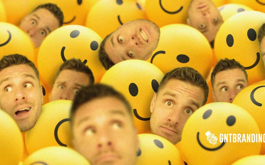 Photoshop manipulation of a bunch of smiley face balls and Jash Tracey's heads